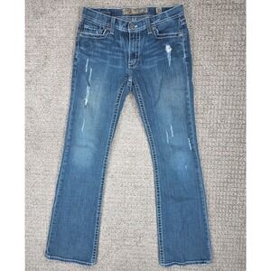 BKE Fulton Mens Bootcut Jeans Blue Distressed 30x34 Denim